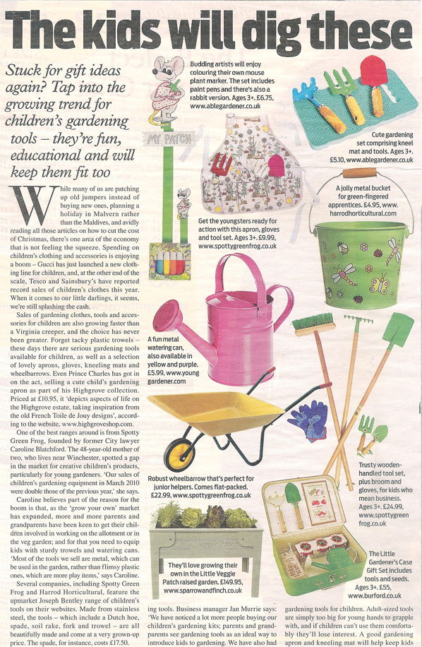 Daily mail supplement article on Children's gardening tools